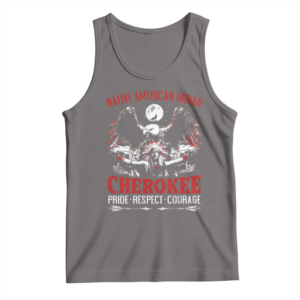 Charcoal Cherokee tank top with eagle graphic and Pride Respect Courage text