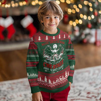 Ugly Christmas sweater, green and red, Cherokee graphic with holiday fair isle pattern