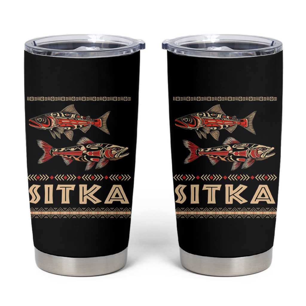 Native American Alaska Tumbler Cup Sitka Salmon Fishermen Art