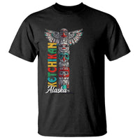 Black T-shirt with vertical totem pole graphic and 'Alaska' script text