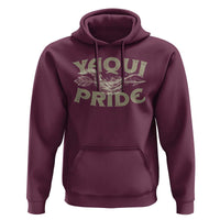Maroon pullover hoodie with front Yaqui Pride graphic, hood and kangaroo pocket