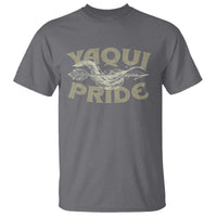 Charcoal gray T-shirt with 'YAQU PRIDE' graphic and feather wings on front