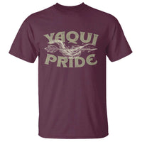 Maroon T-shirt with 'YAQU PRIDE' graphic and feather wings on front