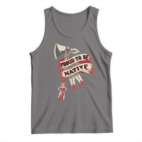Gray tank top with front Native-themed graphic print