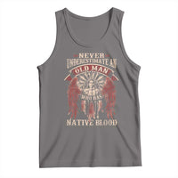 Men's heather gray tank top with Native-inspired eagle graphic and slogan