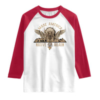 Raglan baseball shirt: white front, red sleeves, and eagle graphic