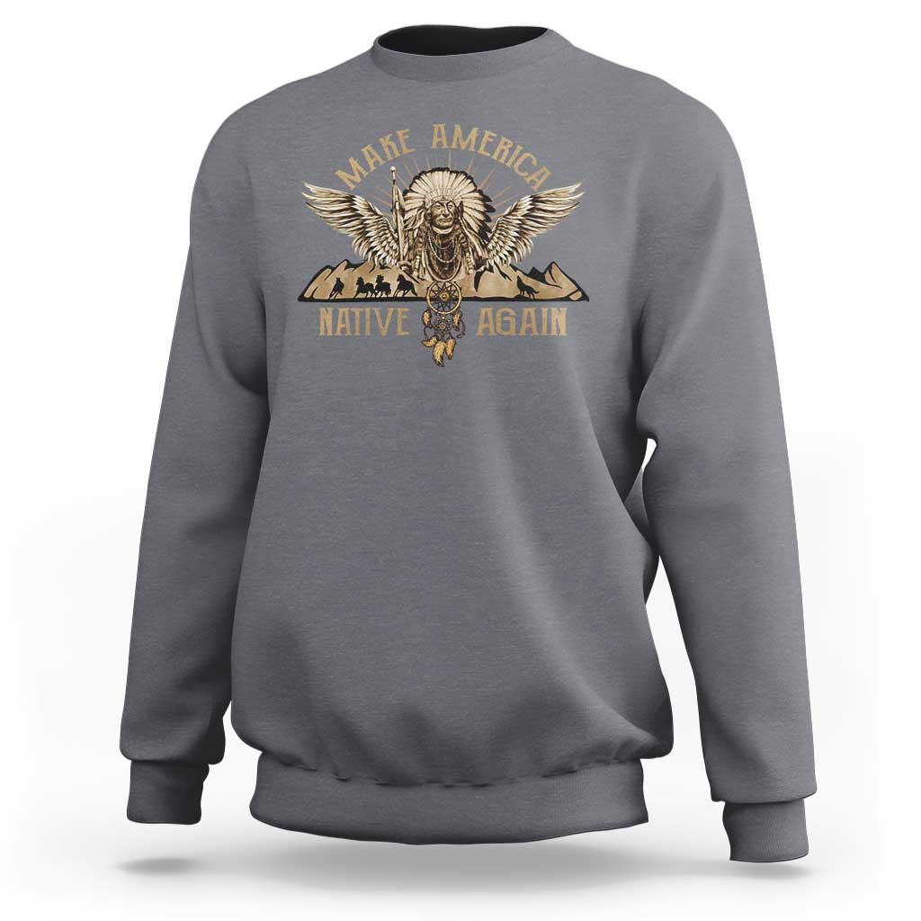 Charcoal Native American sweatshirt with front eagle graphic and slogan ribbon
