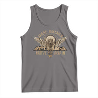 Gray Native American graphic tank top with eagle and text 'Make America Native Again'