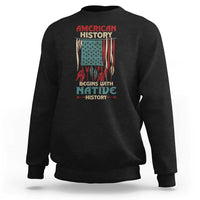 Black crewneck sweatshirt with Native-themed American flag graphic on front