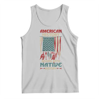 Light gray graphic tank top with American flag and Native history text