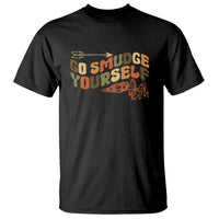 Black T-shirt with 'Go Smudge Yourself' graphic slogan and orange outline