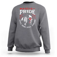 Charcoal gray crewneck sweatshirt with centered Native Pride back graphic