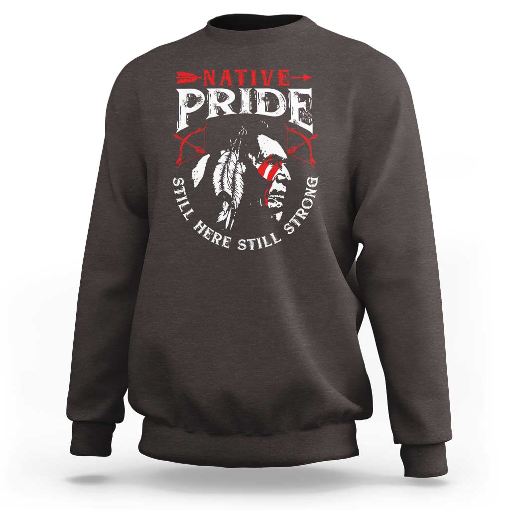 Dark chocolate crewneck sweatshirt with centered Native Pride back graphic