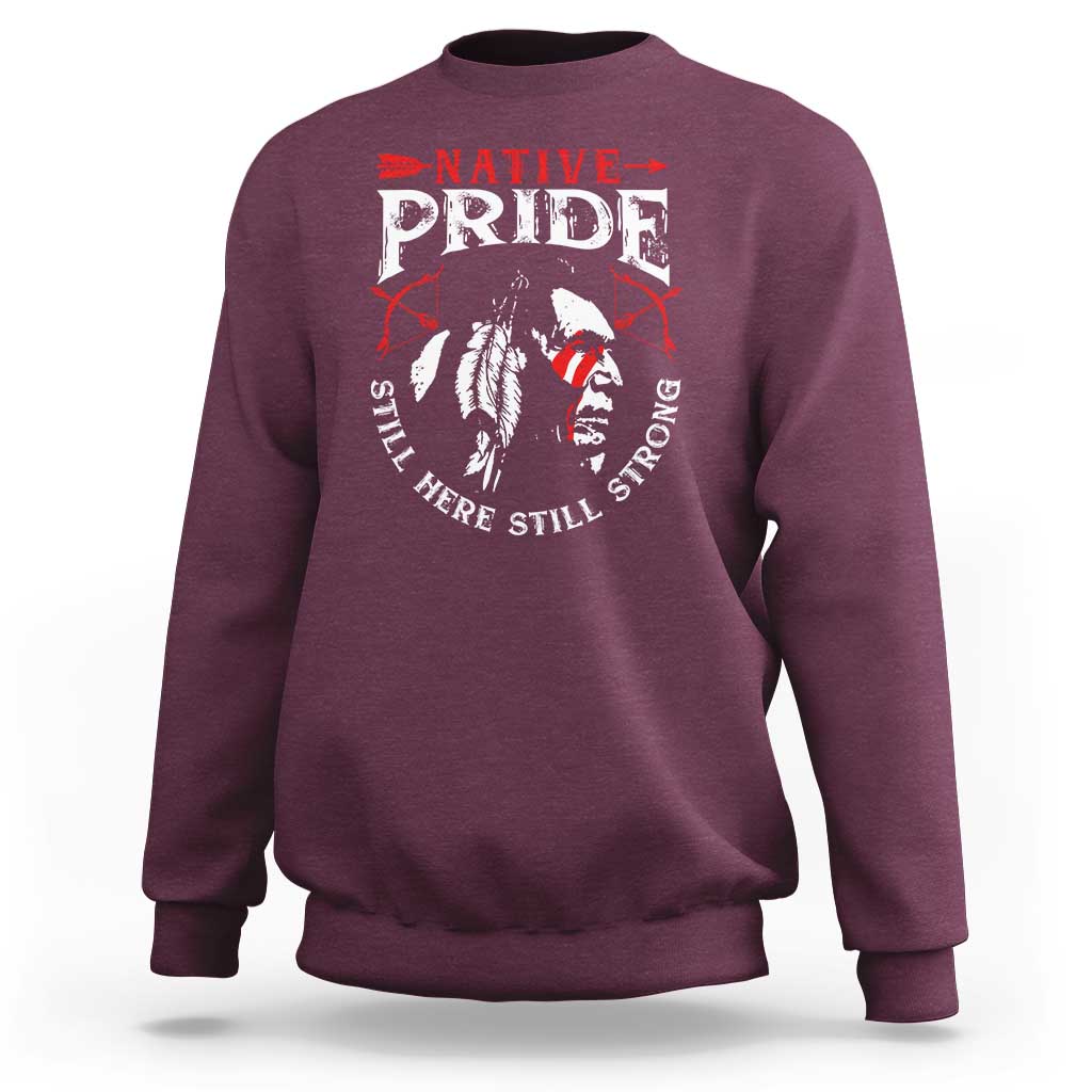 Maroon crewneck sweatshirt with centered Native Pride back graphic