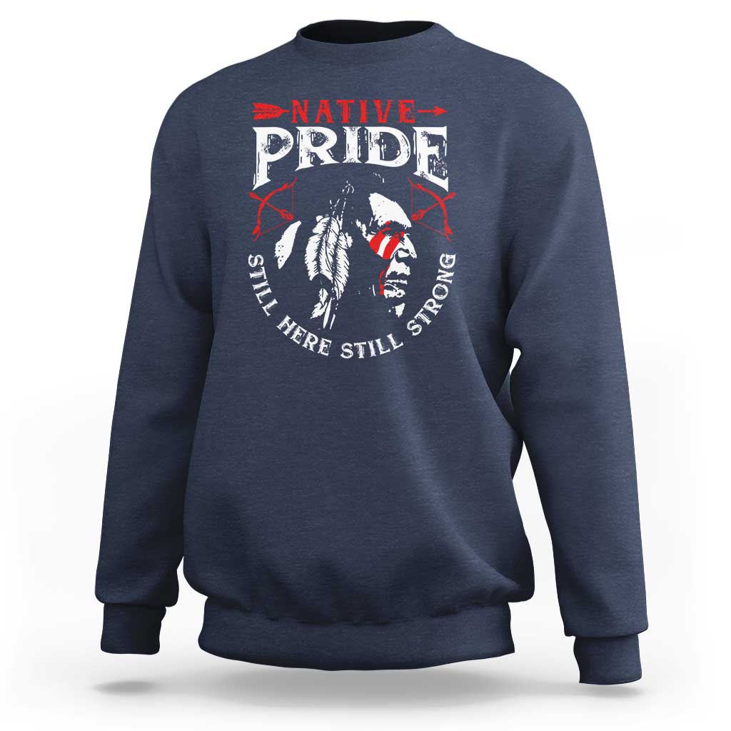 Navy crewneck sweatshirt with centered Native Pride back graphic