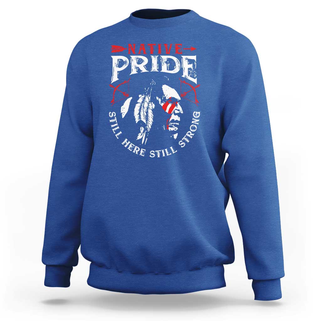 Royal blue crewneck sweatshirt with centered Native Pride back graphic