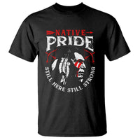Black Native Pride T-shirt with large Native Pride graphic and feathered profile print
