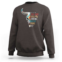 dark brown sweatshirt with Native Pride graphic on chest