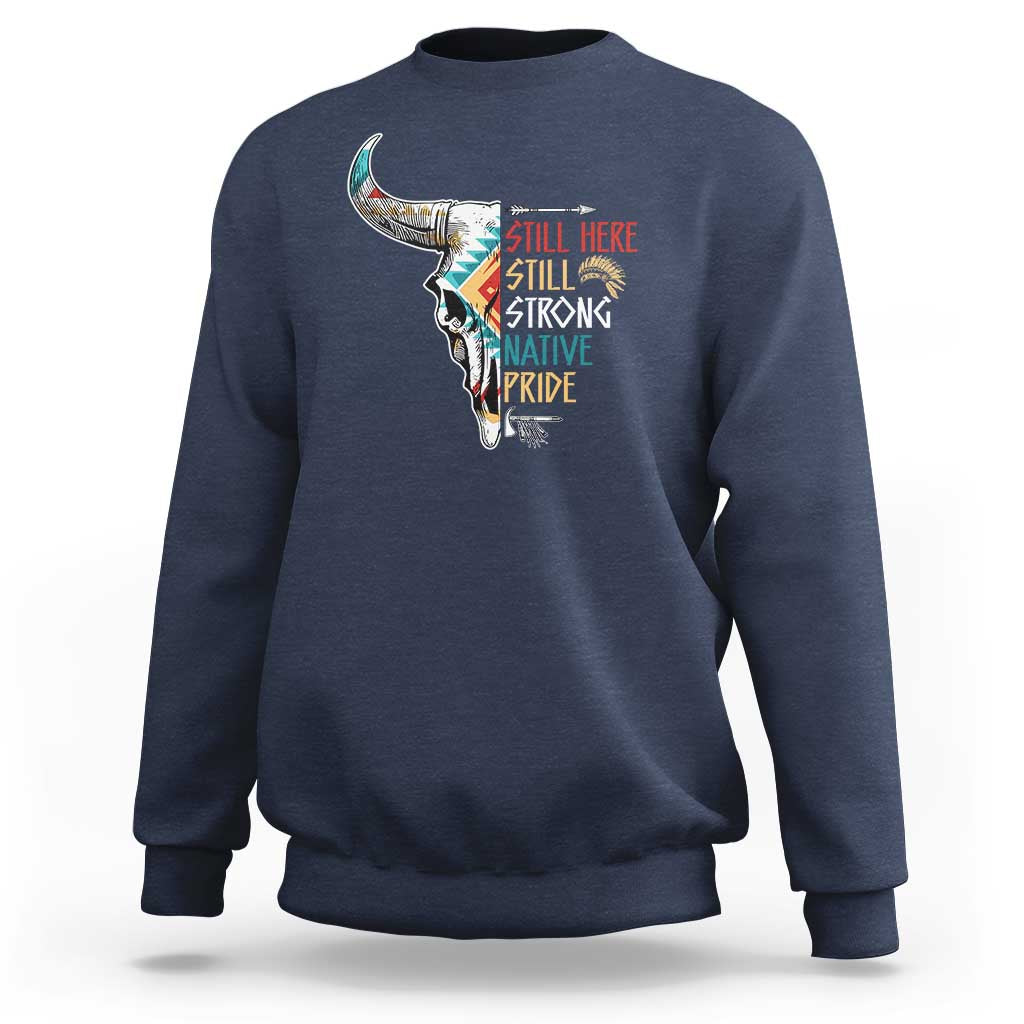 navy blue sweatshirt with Native Pride graphic on chest