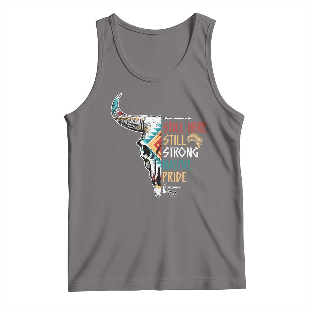 Dark gray tank top with Native American graphic print and crew neck