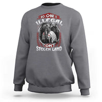 Crewneck sweatshirt, charcoal gray, long sleeves, centered illustrated graphic on front