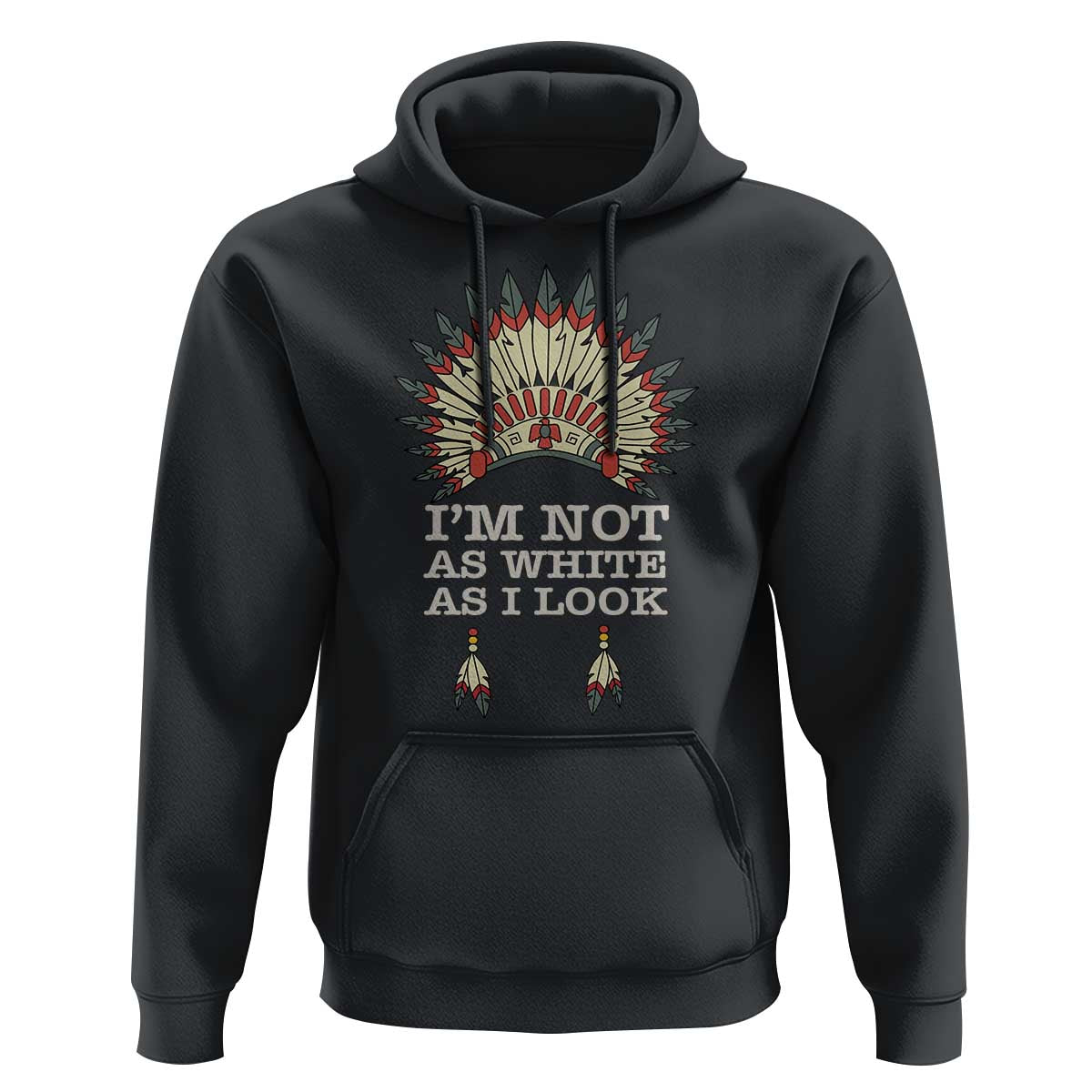 Black Native American graphic hoodie with headdress emblem and slogan on front