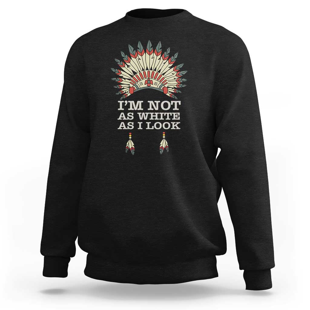 Black crewneck sweatshirt with colorful Native-inspired back graphic and text