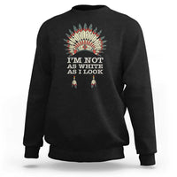 Black crewneck sweatshirt with colorful Native-inspired back graphic and text