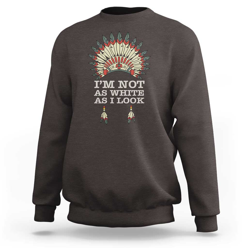Dark chocolate crewneck sweatshirt with colorful Native-inspired back graphic and text