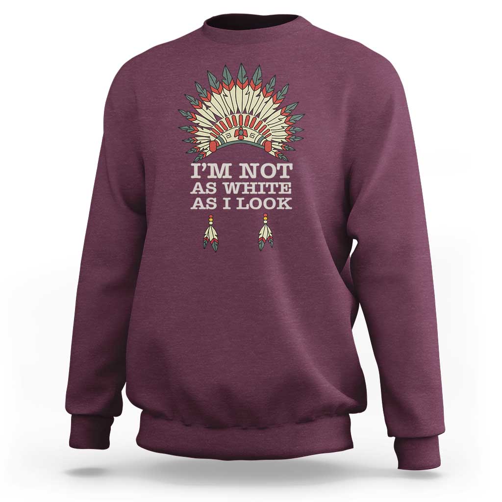 Maroon crewneck sweatshirt with colorful Native-inspired back graphic and text