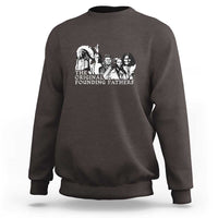 Dark chocolate crewneck sweatshirt with large “Original Founding Fathers” graphic on chest
