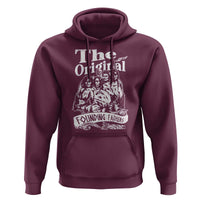 Maroon pullover hoodie with front graphic “The Original” and “Founding Fathers” print