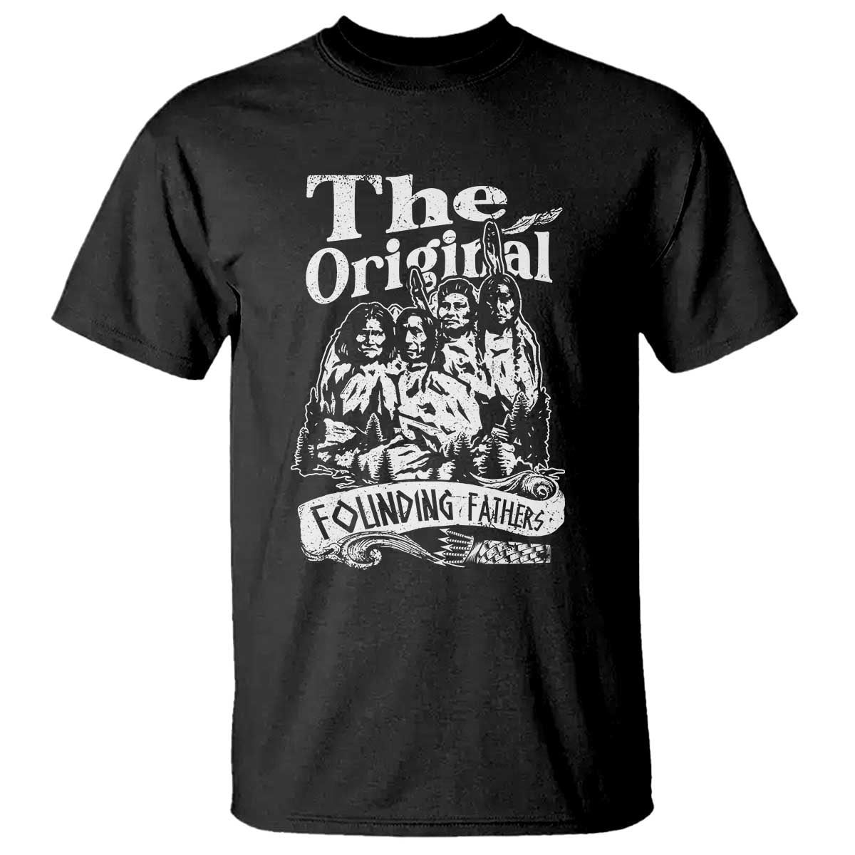 Native American Indian graphic T-shirt, black, 'The Original' and 'Founding Fathers' print