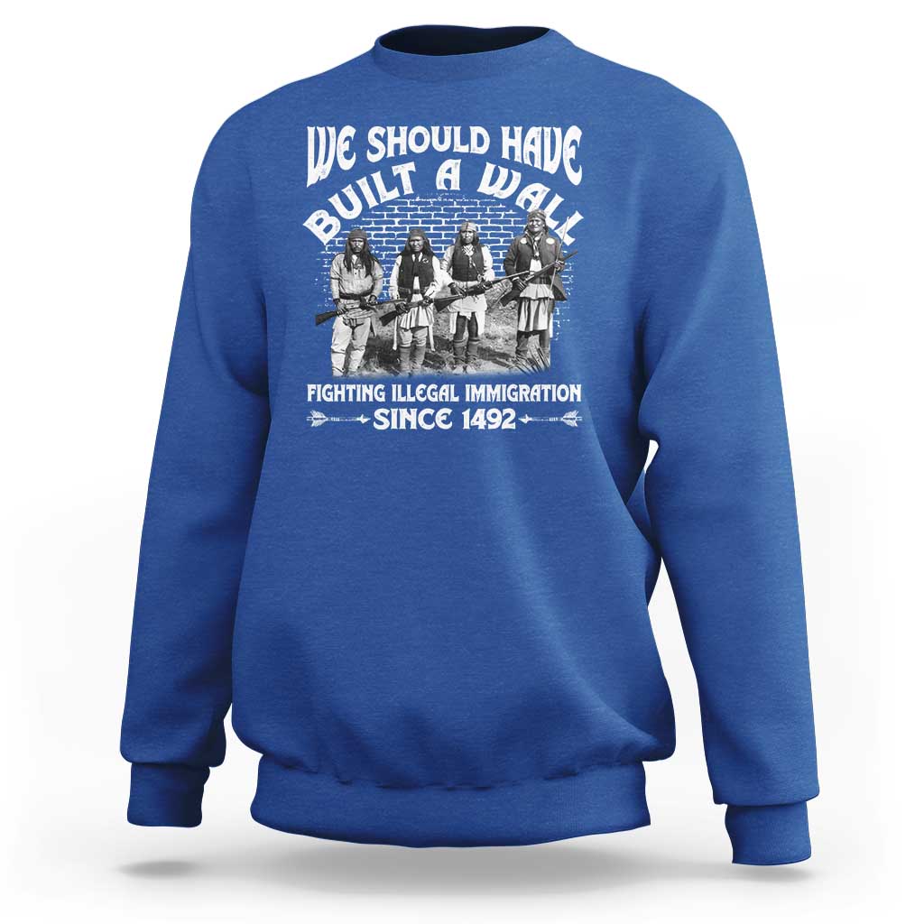 Royal blue Native American sweatshirt, large back graphic text print