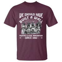 Maroon Native American T-shirt with front wall graphic and “Since 1492” text