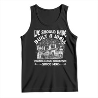 Black graphic sleeveless tank top with scoop neck and front slogan print
