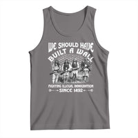 Gray sleeveless tank top with Native American themed front graphic