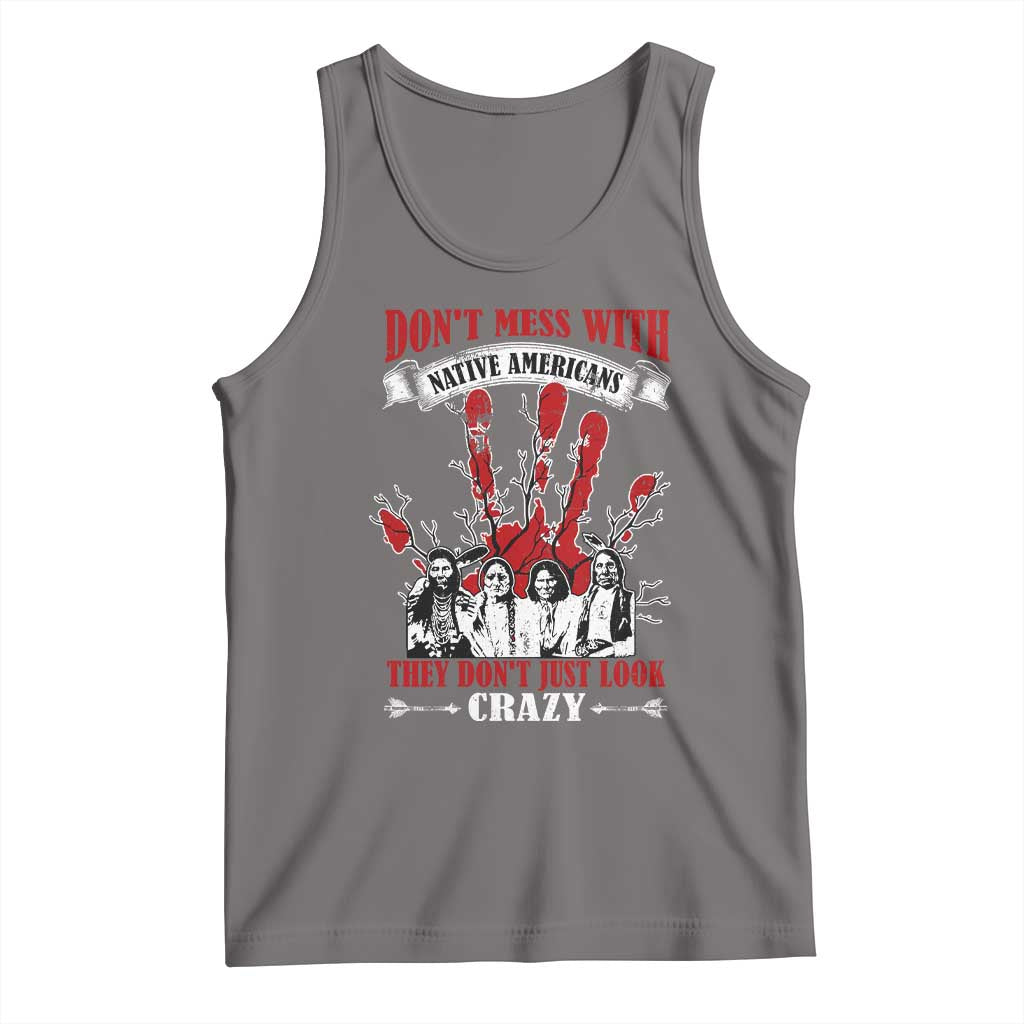 Gray Native American tank top with red graphic front print