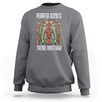 Charcoal gray crewneck sweatshirt with front Taino warrior graphic, full-color print.