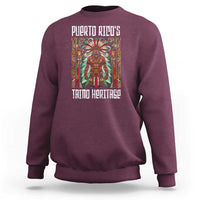 Maroon crewneck sweatshirt with front Taino warrior graphic, full-color print.