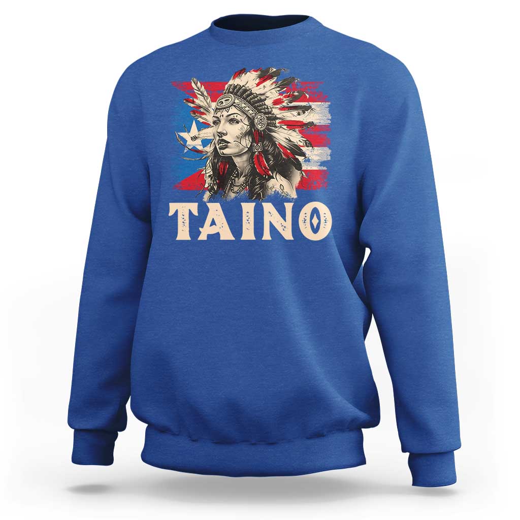 Royal blue Taino warrior graphic sweatshirt, long sleeves, crew neck