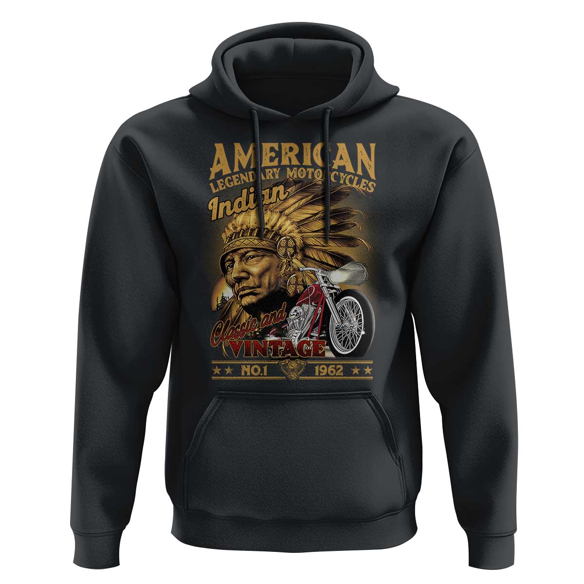 Motorcycle Rider Hoodie American Indian Legendary Retro Biker - Wonder Print Shop