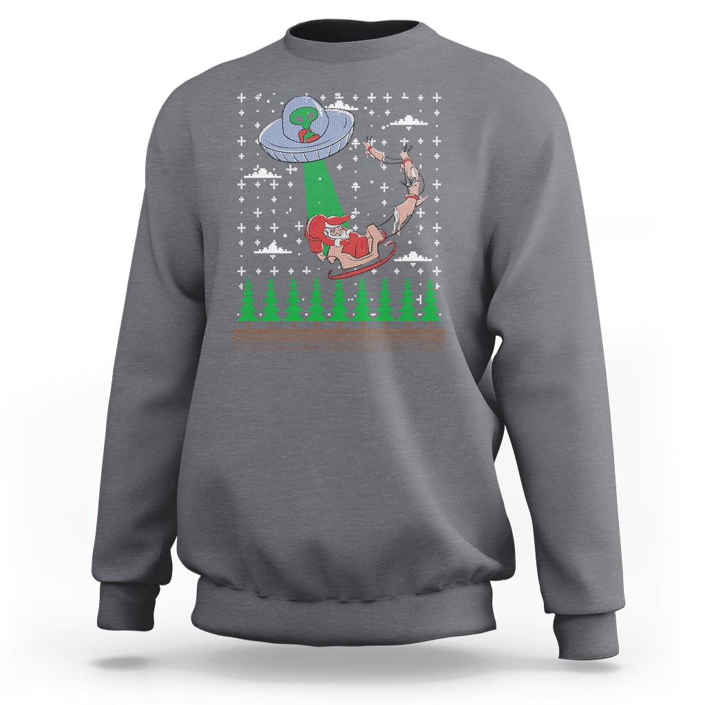 Charcoal Christmas sweatshirt with alien UFO and Santa graphic