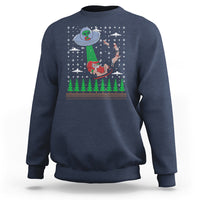 Navy Christmas sweatshirt with alien UFO and Santa graphic