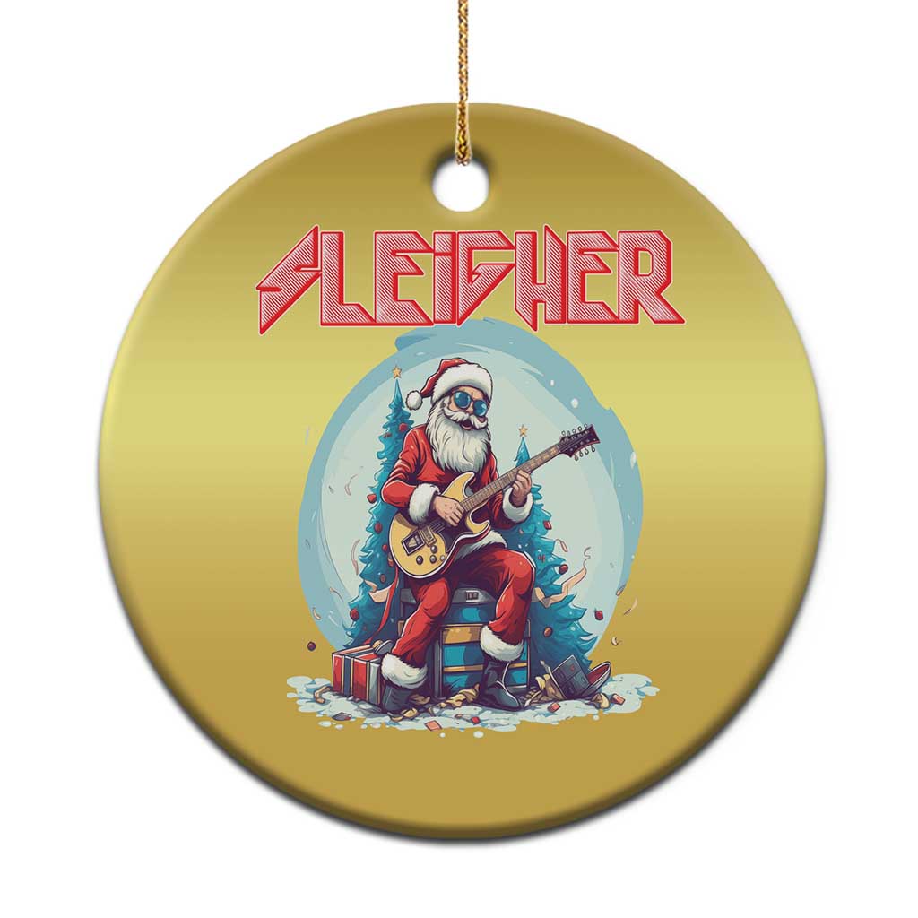 Xmas Heavy Metal Christmas Ornament Sleigher Hail Santa Playing Guitar - Wonder Print Shop