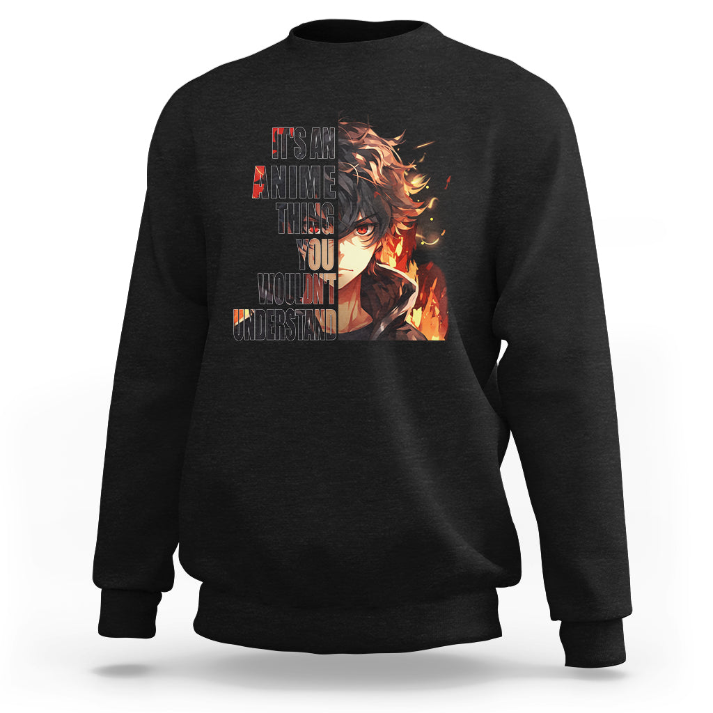 Black crew-neck sweatshirt with large anime graphic on back center