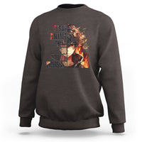Charcoal brown crew-neck sweatshirt with large anime graphic on back center