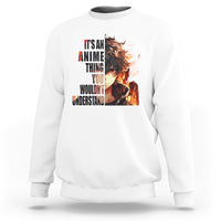White crew-neck sweatshirt with large anime graphic on front center
