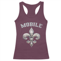 Maroon racerback tank top with 'MOBILE' and silver fleur-de-lis graphic