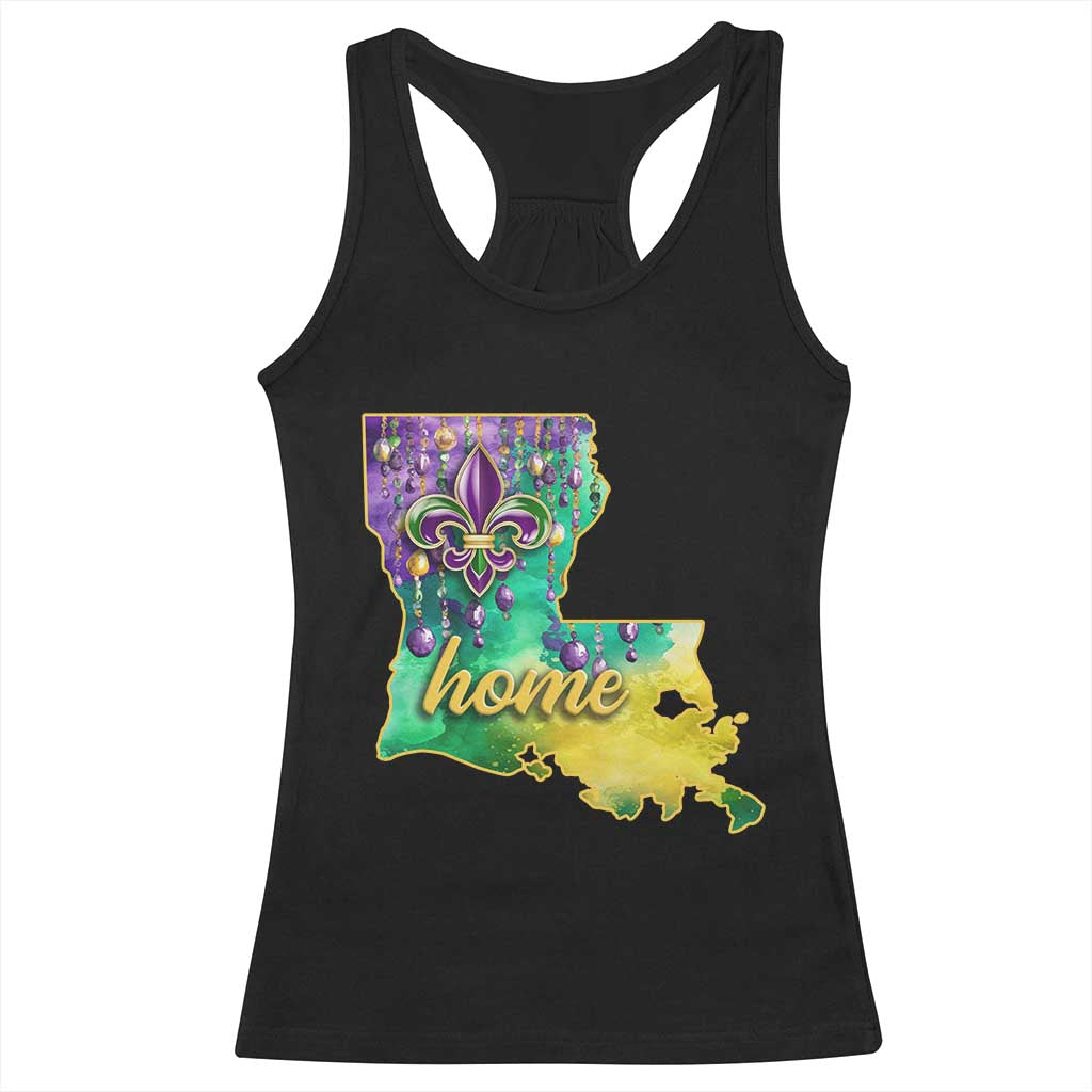 Home Louisiana Racerback Tank Top Mardi Gras Fleur De Lis LA Map